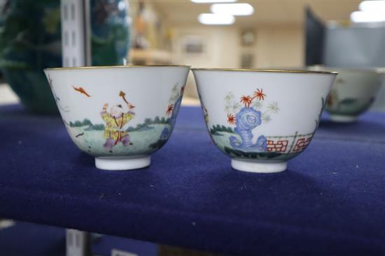 A pair of Chinese famille rose Boys tea bowls, diameter 10cm